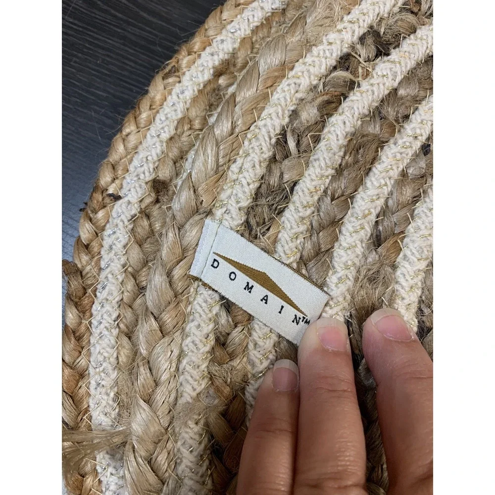 Domain Jute Cotton Placemats Set of 4 Round Spiral Braided Metallic Gold Natural